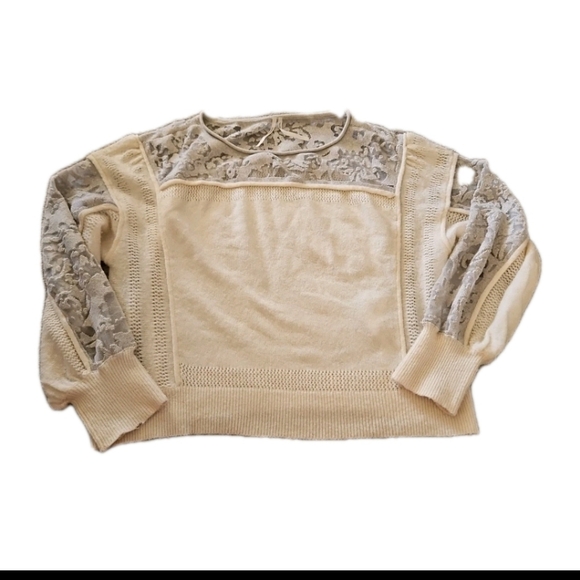 Anthropologie Womens Cream Sheer Balloon Sleeve Wool Blend Soft Feminine Sweater - Picture 10 of 15